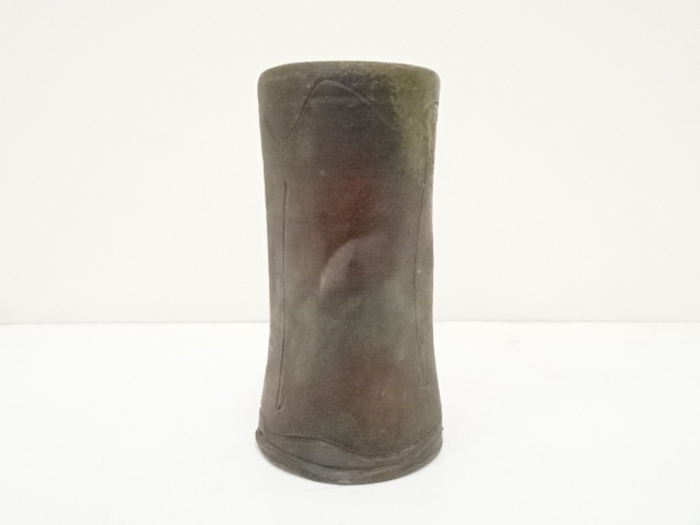 石原祥嗣　本人作　「暗泥彩花器」　高さ39cm 共箱　エントランス　オブジェ 道具 ] - 道具 石原祥嗣造 花入（共箱） | ネットショップ圭 netshop